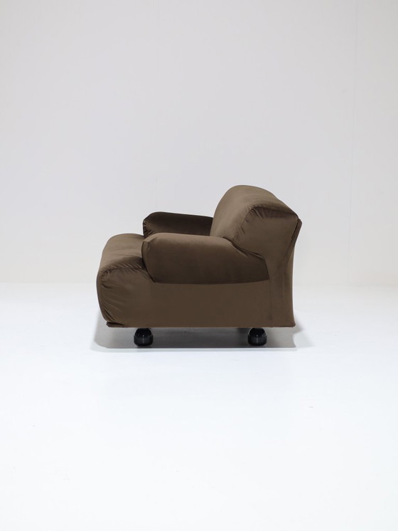 Image 1 of Cassina Fiandra Elements Sofa und Sessel, brauner Samt, 1970er Jahre