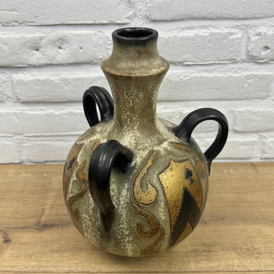 Image 1 of Roger Guérin - Brocca in ceramica Art Déco a quattro manici - Carte da gioco