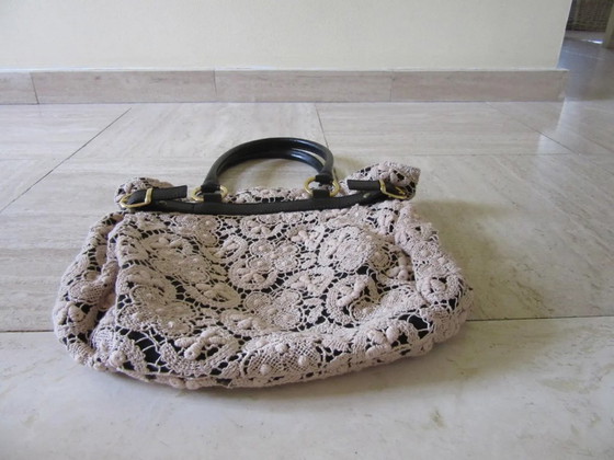 Image 1 of Gehaakte & leren tas / shopper APPARTAMENTO 50 (Marisa Maglif) Italië, vintage design