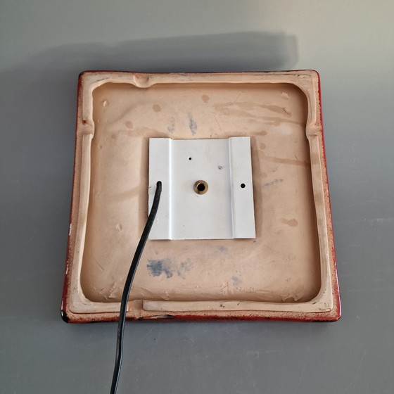 Image 1 of Lampada da parete rossa quadrata vintage - Lampada da parete in ceramica con smalto arancione/rosso - Germania anni '70 - Hu