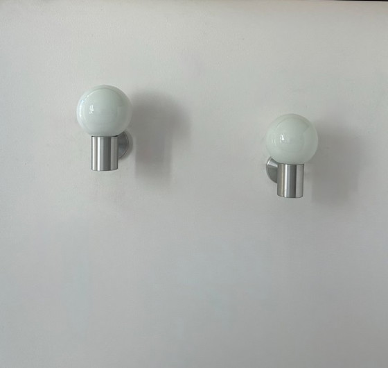 Image 1 of Coppia di applique vintage, alluminio e opalino, Francia, 1980
