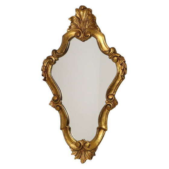 Image 1 of Espejo antiguo estilo barroco con remate, clásico dorado, Francia, 62 cm.