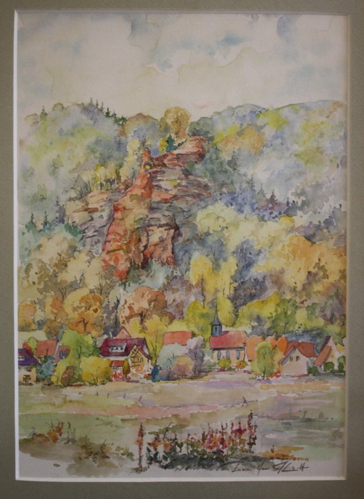 Watercolor signed Lucien Henri Schmitt + certificate