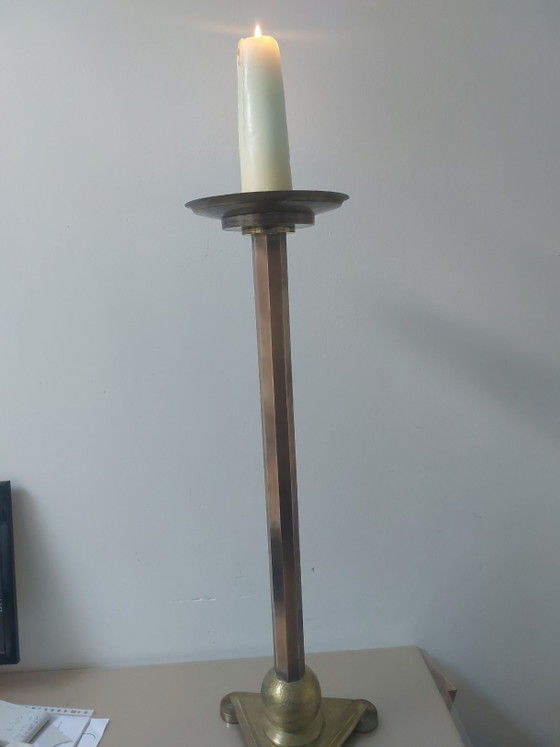 Portacandele da Terra 1900/1920 92 Alto 5.6 Kg Metodo di Fusione in Sabbia – Brass (photo 5 of 7)