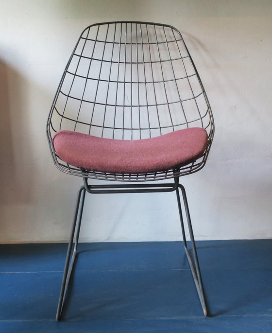 SM05 'Wire Chair' de Cees Braakman pour Pastoe, Pays-Bas, années 1950, Fauteuils d'appoint, Métal, Textile (photo 5 sur 13)