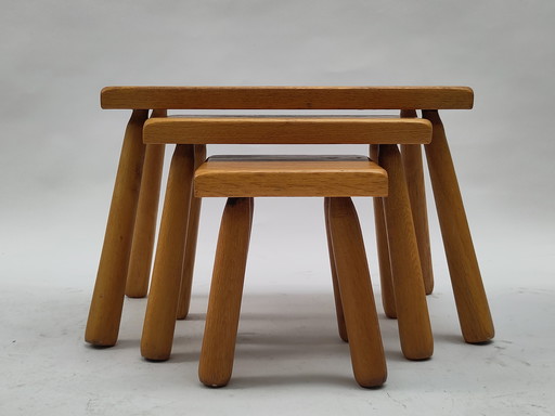 Set of oak wooden side tables