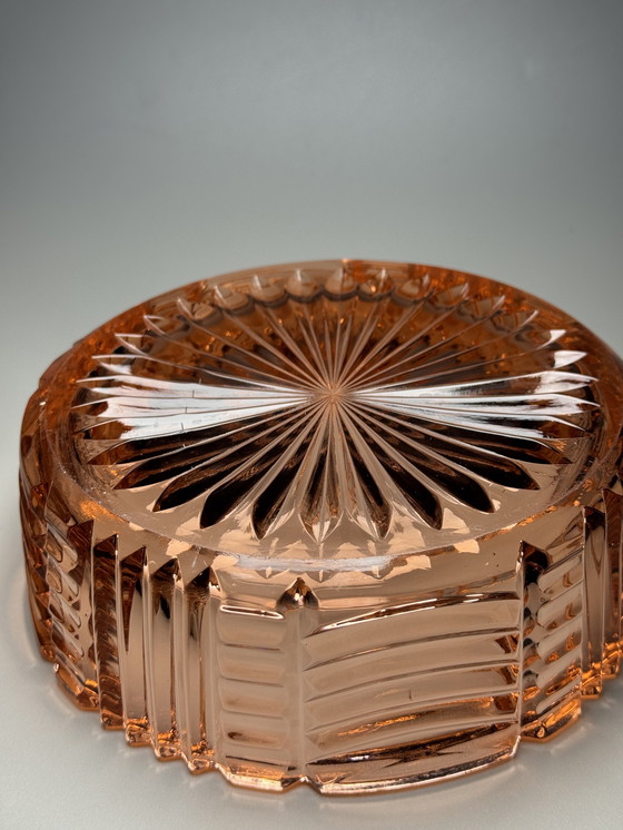 Image 1 of Art Deco Rosaline Bonbonniere / Sieradendoos met deksel - Boheems glas - jaren 30