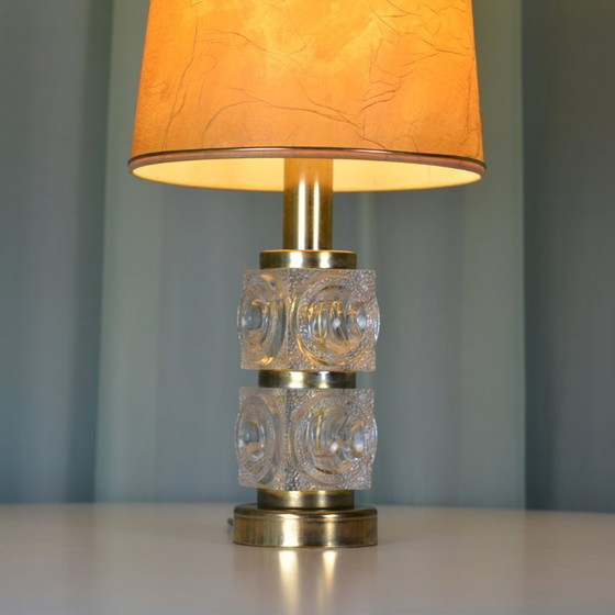 Image 1 of Mid century glass/brass table light