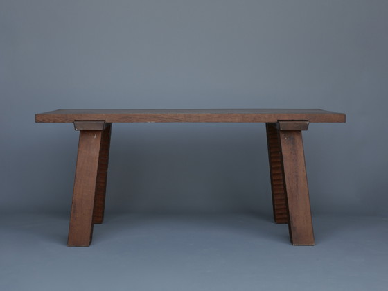 Image 1 of Table en chêne brutaliste française