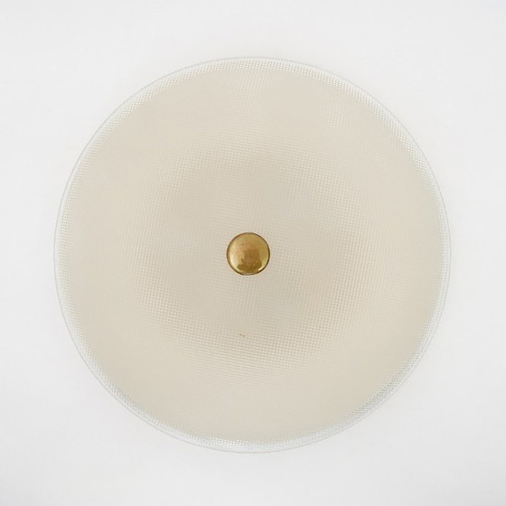 Image 1 of Stilnovo Textured Glass Flush Mount Ceiling Lamp, Italy 1950s