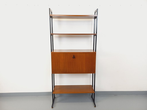 Vintage Teak and Metal 60's Italian Modular Shelving Bookcase