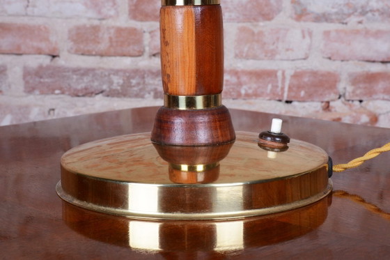 Restored Mid-Century Table Lamp, Walnut, Brass, Glass, Rewired, Czech, 1960s – Wood (photo 7 of 11)