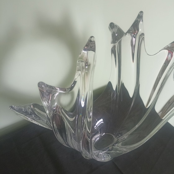 Image 1 of Large Vintage Crystal 'Wave' Sculpture / Bowl – Art Vannes France – 1960s (H 34 cm)