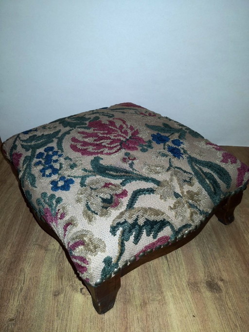 Rare and antique Louis XV style baroque upholstered footrest