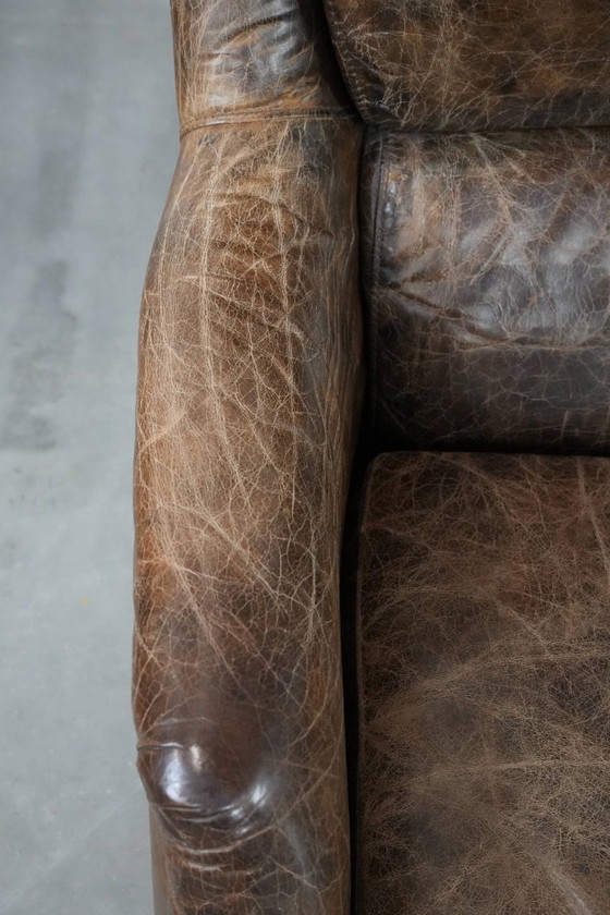 Image 1 of 2x Fauteuil confortable vintage en cuir de vachette