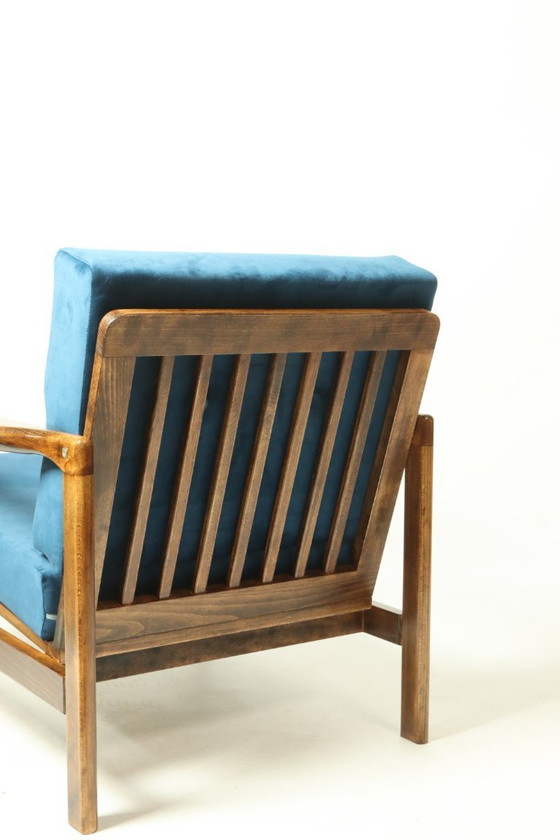 Image 1 of Vintage fauteuil blauw marin Scandinavisch ontwerp door Z.Bączyk 1965