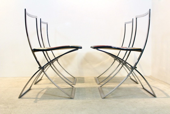 One off Hand painted set of four ‘Luisa’ Dining Chairs by Marcello Cuneo, polished steel, Chrome (photo 10 of 15)