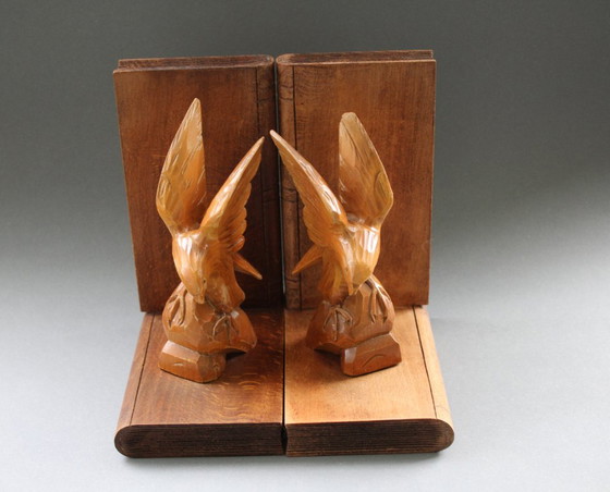 Image 1 of Art Deco bookends, eagle hand-carved from wood