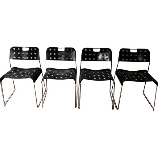 Juego de 4 sillas vintage Omstak negras de Rodney Kinsman