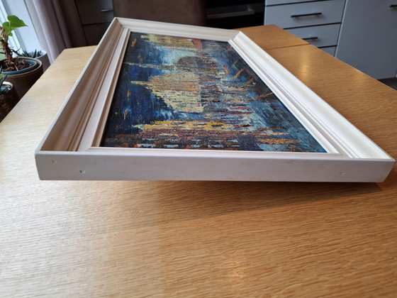 Image 1 of Schilderij stadsgezicht in de avond.