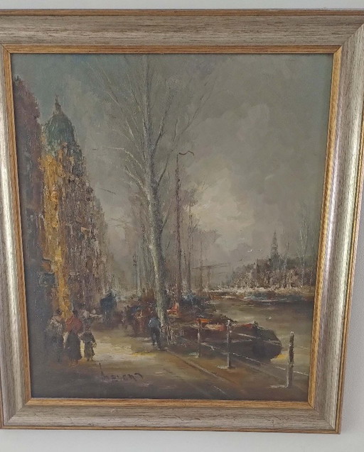 Gemälde von Jan Bevort „Straße am Hafen“ 70 x 78 cm