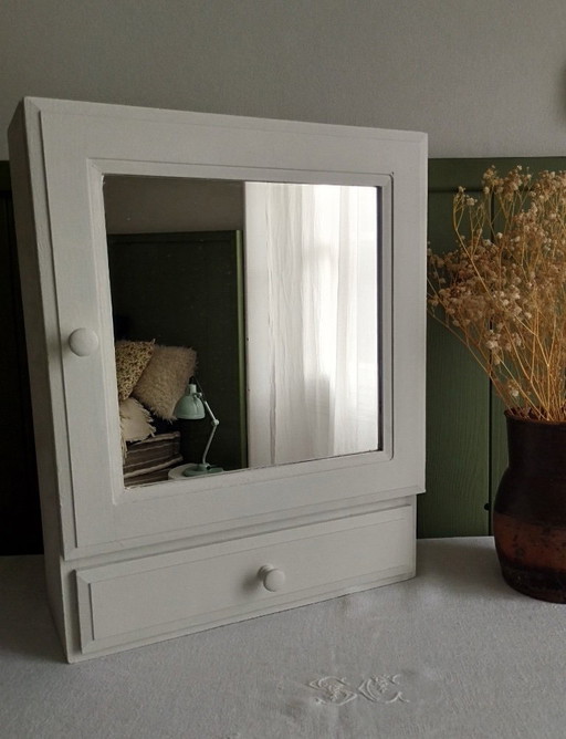 White Painted Wooden Medicine Cabinet - William Morris Interior Wallpaper