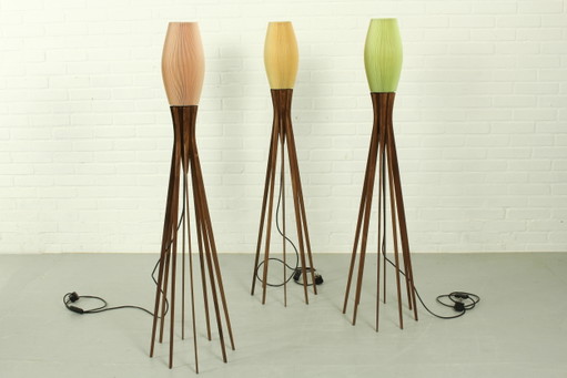 Original Celloid Plissee Lamp (1960S) With Wood Stand