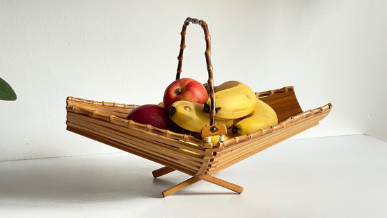 Image 1 of CHIC Tavolo pieghevole in legno e bambù VINTAGE