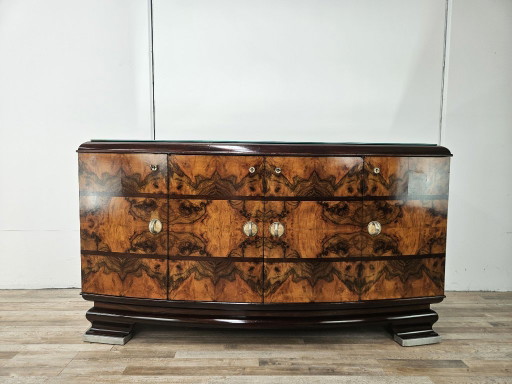 1940s Art Decò Milanese Sideboard in Briar Root and Mirror – dressoirs, Wood