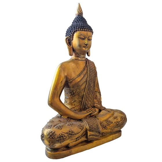 Statue de Bouddha en bronze sino-tibétaine exclusive – Dhyana Mudra – Richement décorée en haut-relief (photo 8 of 10)