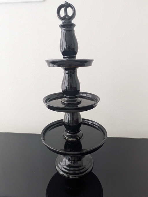 Grande supporto a più livelli nero / ciotola decorativa – 73 cm di altezza