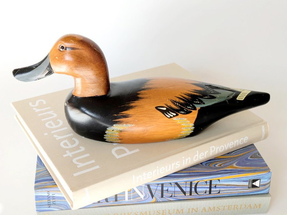 Image 1 of Scultura d'epoca in legno di anatra intagliata e dipinta a mano | Arte popolare degli anni '70