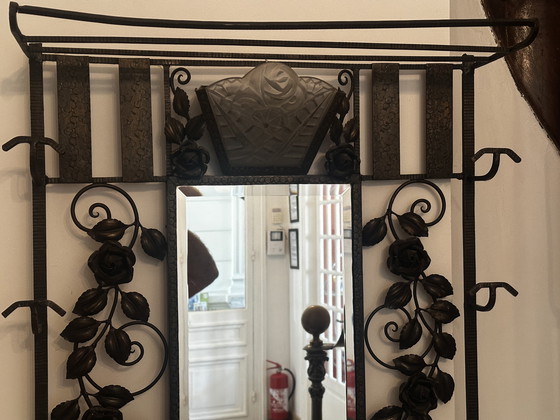 Image 1 of Art-Deco wrought-iron coat rack and Degue lamp