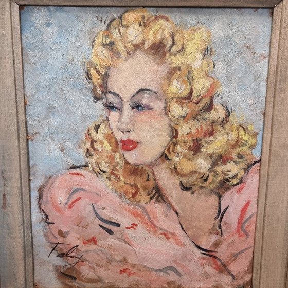 Image 1 of Portrait vintage d'une femme dans le style de Jean-Gabriel Domergue