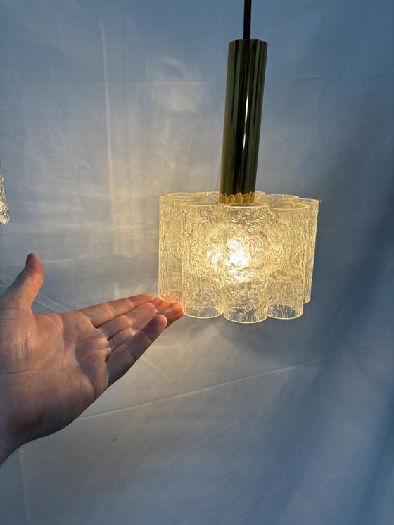 Image 1 of 2 suspensions vintage Doria Leuchten, tubes en verre glacé '60/'70