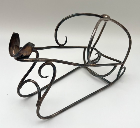 Image 1 of Portabottiglie/cestino per bottiglie di vino vintage a forma di slitta – metallo argentato – fatto a mano
