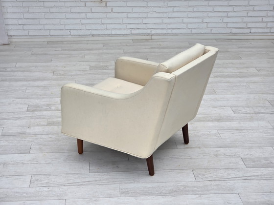 Image 1 of 1970er Danish Lounge Chair, Möbelwolle, Teakholzbeine