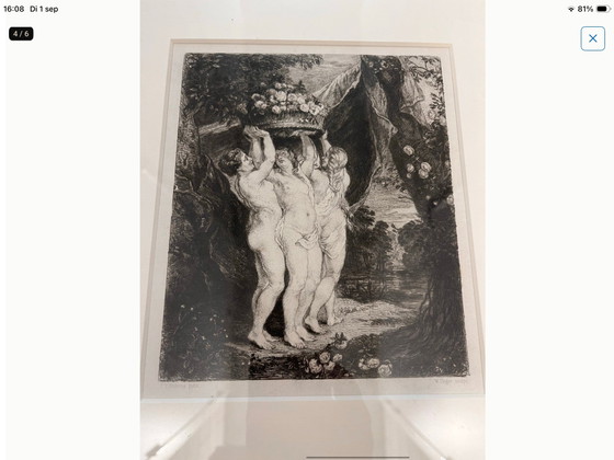 Radierung nach Ruben / Die drei Grazien - Wunderschön gerahmt – Lithographien & Drucke, Paper (photo 5 of 5)