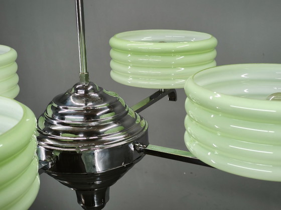 Image 1 of Lampadario Art Déco in vetro opalino verde, Cecoslovacchia, anni '30.