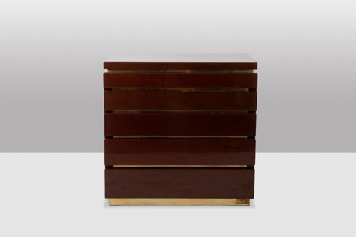 Jean-Claude Mahey. Ladekast van gelakt hout. Jaren 70-80. – ladekasten, Wood, Brass (photo 2 of 8)