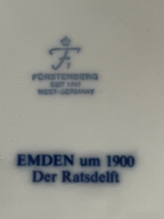 Piatto da collezione Fürstenberg, Emden. Cobalto dipinto a mano., Stoviglie, Porcellana, Blu (foto 6 di 6)