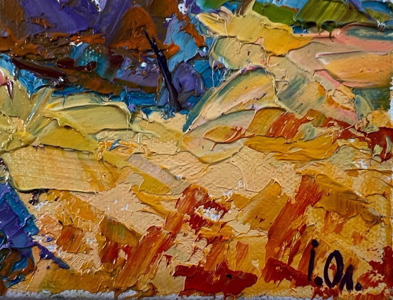 Image 1 of Original Oil Painting Summer Day Landscape Haystacks In A Field