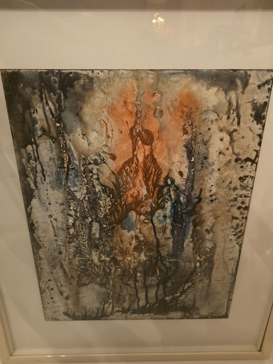 Dries Van den Broeck (1923-1995), Original Abstract Material Work (1992), Art, Glass, Paper, Beige (photo 6 of 13)