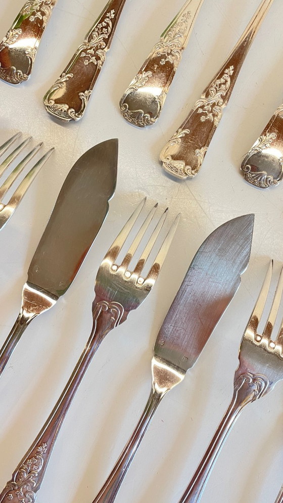 Image 1 of 12 Fourchettes 12 Couteaux à Poisson PLATIL Métal Argenté 