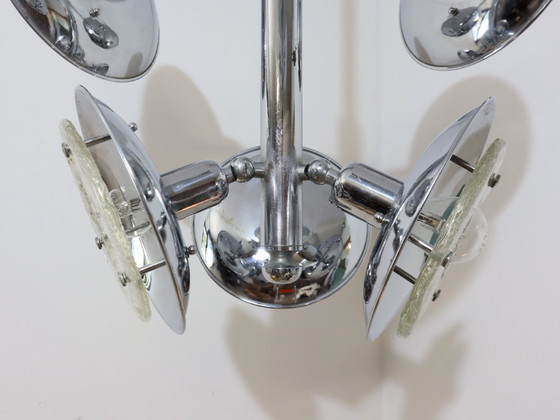 Image 1 of Esperia chandelier 1970s, chrome and Murano glass, 6 arms adjustable