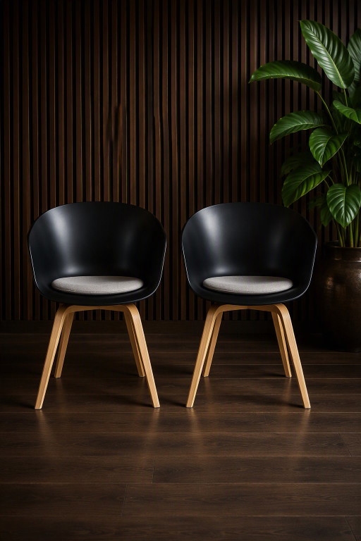 Set Van 2 HAY About A Chair AAC22 – Zwart / Licht Eiken – Als Nieuw