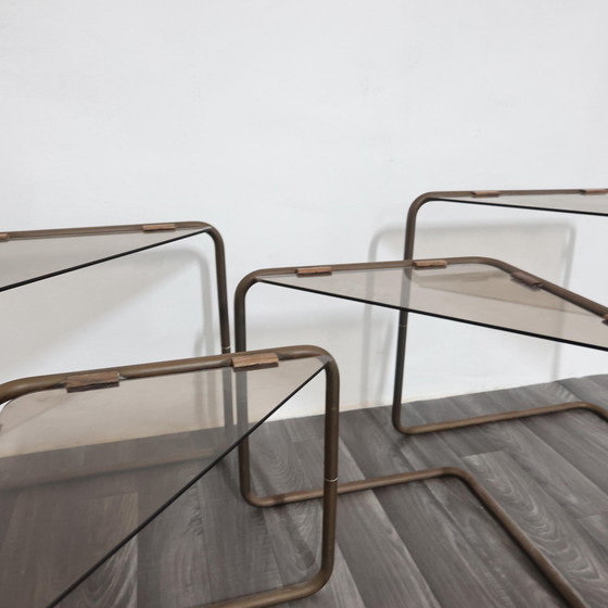Image 1 of Set of 4 Modular Metal and Glass Coffee Tables, 1960s Modern Design