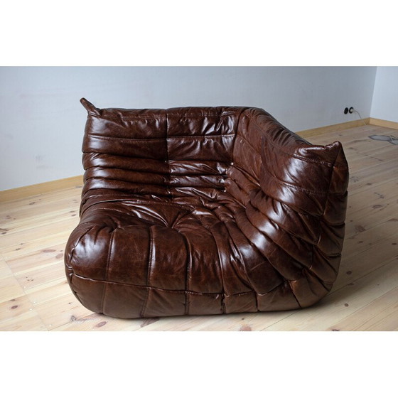 Image 1 of Togo vintage woonkamer set in bruin leer door Michel Ducaroy voor Ligne Roset, Frankrijk 1973