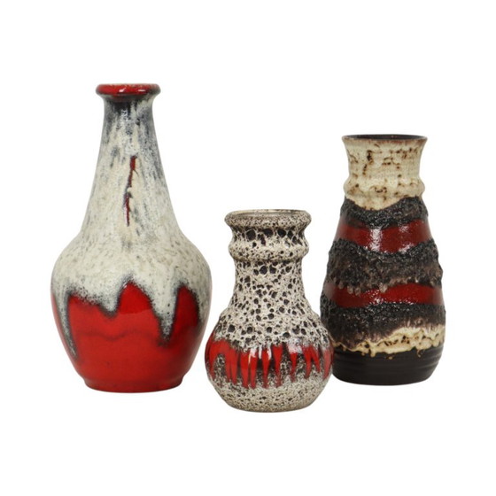 Ensemble de 3 vases Fat Lava en faïence d'Allemagne de l'Ouest – Bay Keramik, Ceramic (photo 3 of 13)
