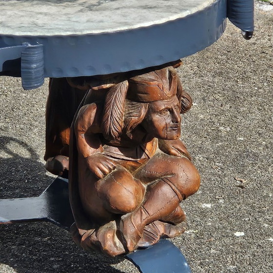 Image 1 of French Vintage Jean Maurice Rothschild - Marble Table - Forged Iron Table - Neoclassical Style- 50s